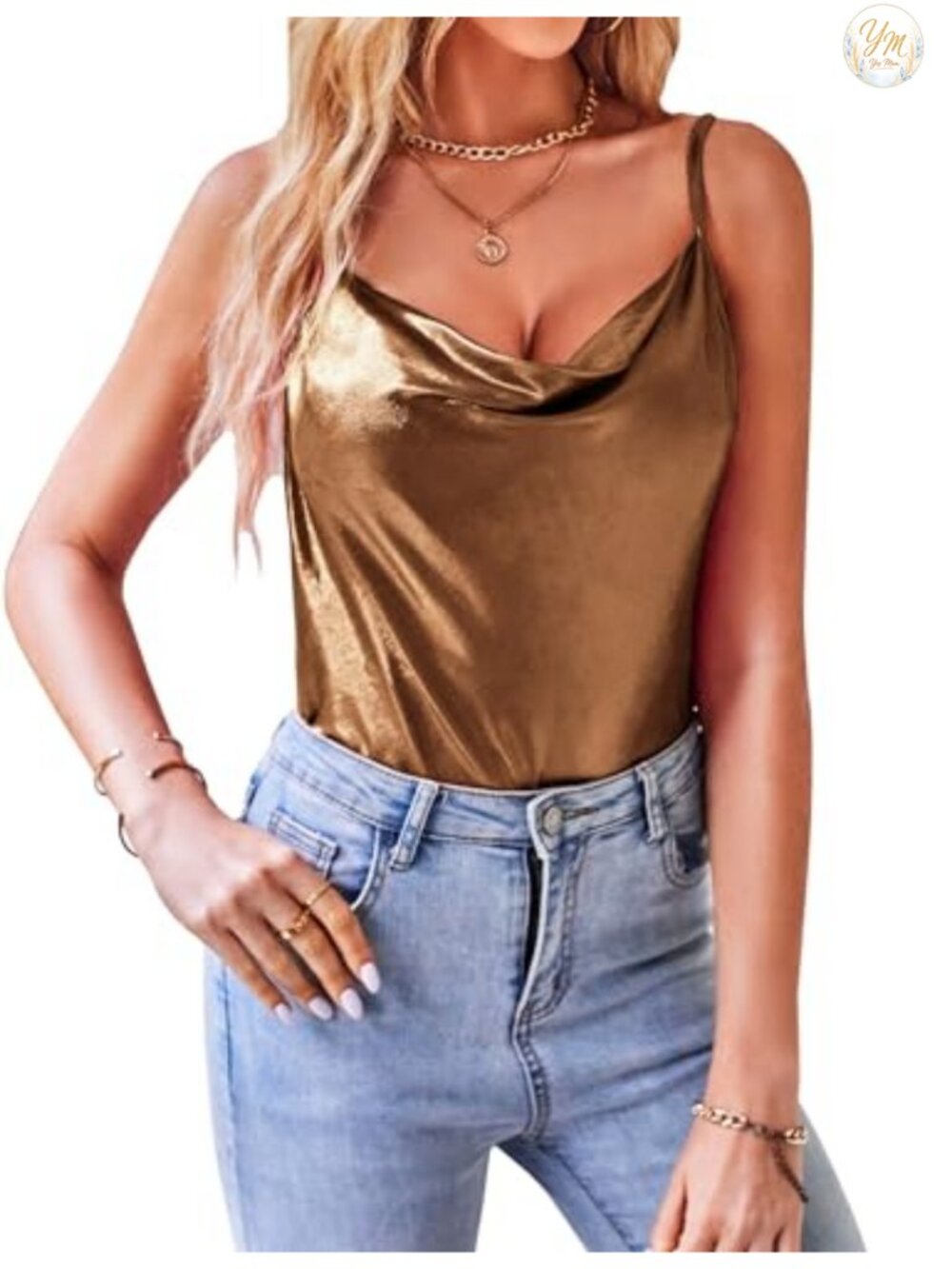 Sparkly Cowl Neck Camisole Disco Party Tank Top Sleeveless